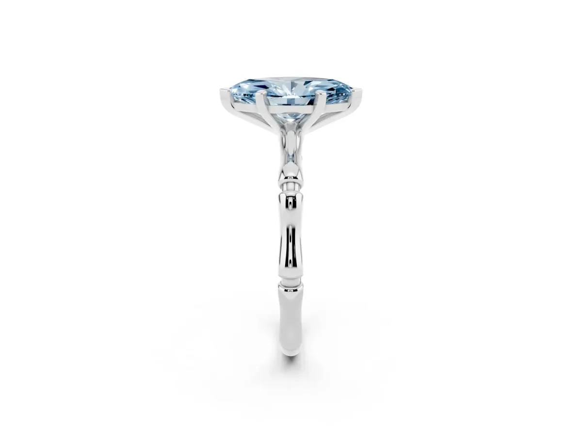 Fancy Blue Marquise Cut Solitaire Diamond Ring with Bamboo Band and Four-Prong Setting Silver