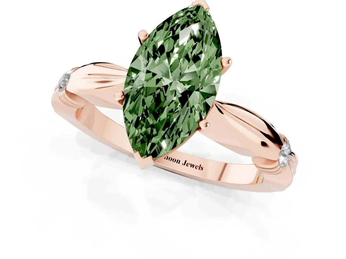 Fancy Green Marquise Cut Solitaire Diamond Twisted Band with Four-Prong Setting Rose gold