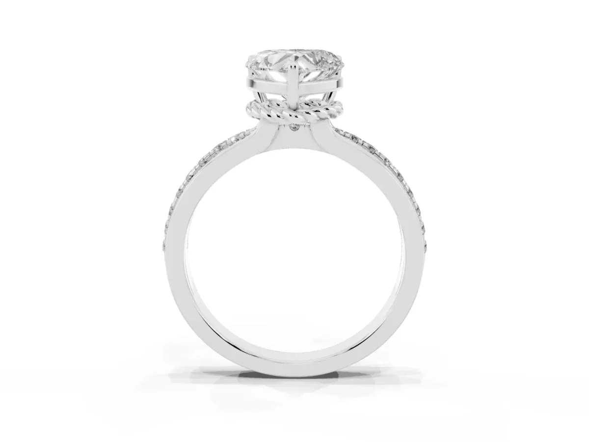 Heart Cut Solitaire Diamond Ring with Channel Set Band and Six-Prong Setting Silver