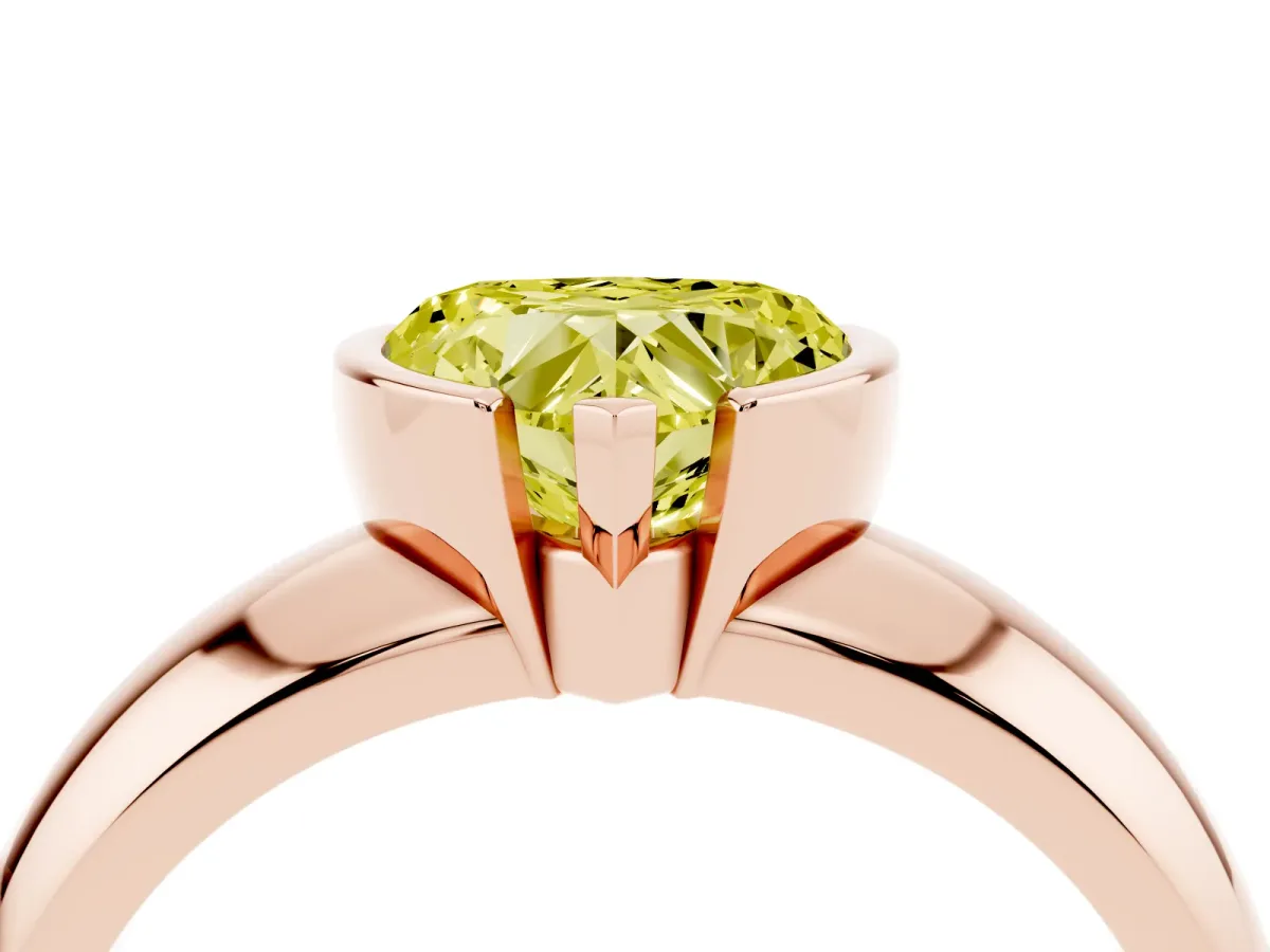 Fancy Yellow Heart Cut Solitaire Tension Set Diamond Ring with Wide Band Rose gold
