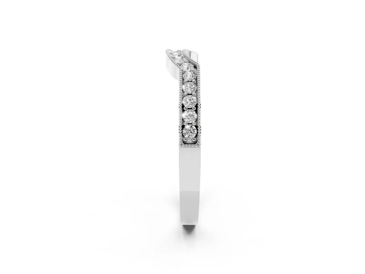 Curved Round Diamond Band with Milgrain Pavé Setting Platinum