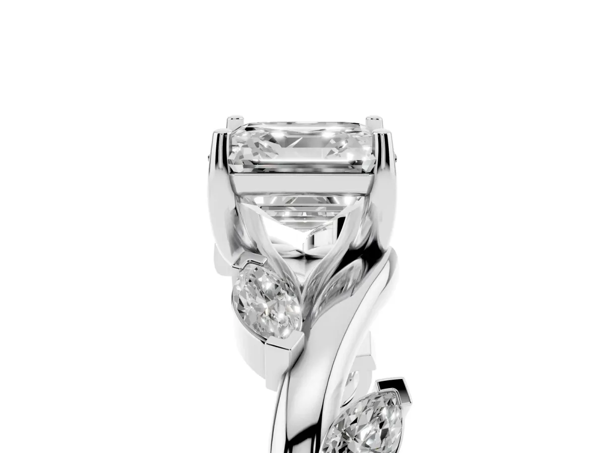Asscher Cut Solitaire Twisted Band Marquise Accent Prong Setting Ring White gold