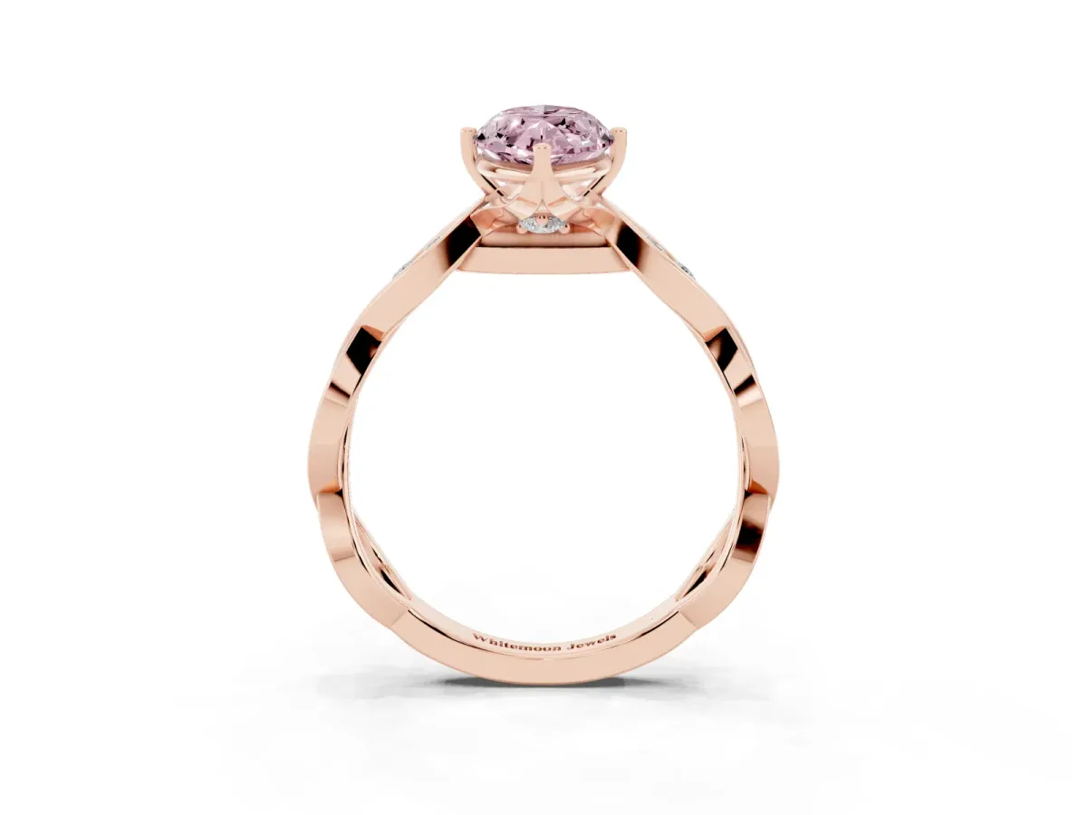 Fancy Pink Marquise Cut Solitaire Twist Band with Leaf Prong Setting Rose gold