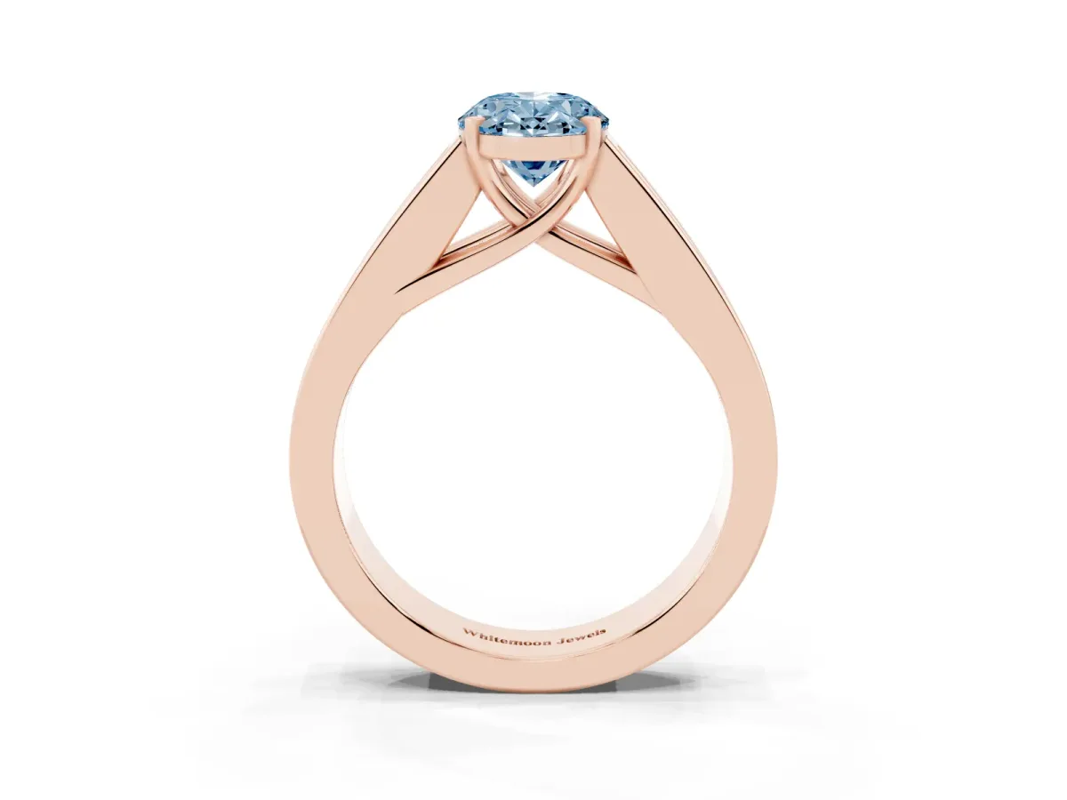 Fancy Blue Oval Cut Cut Channel Set Solitaire Ring with Four-Prong Setting Rose gold