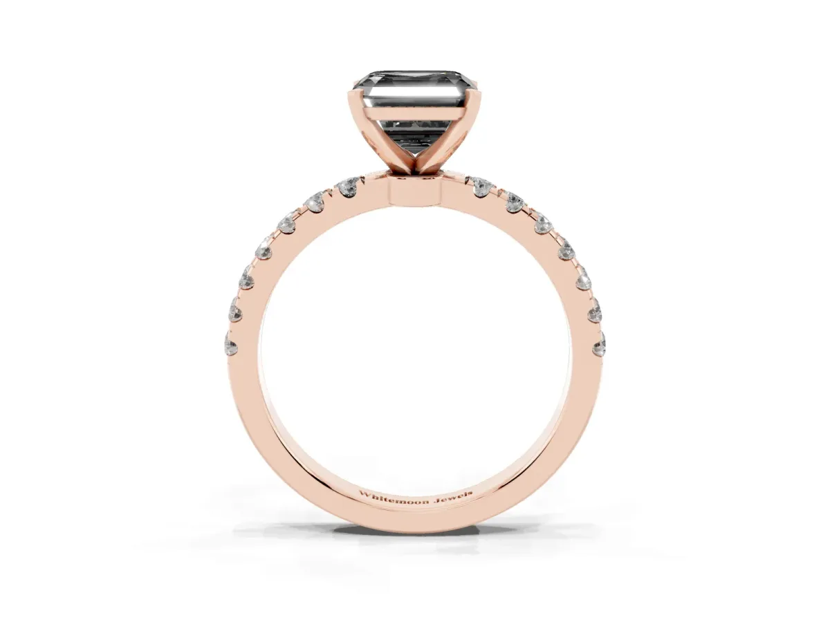 Fancy Black Asscher Cut Diamond Solitaire Ring with Pavé Accents and Four-Prong Setting Rose gold