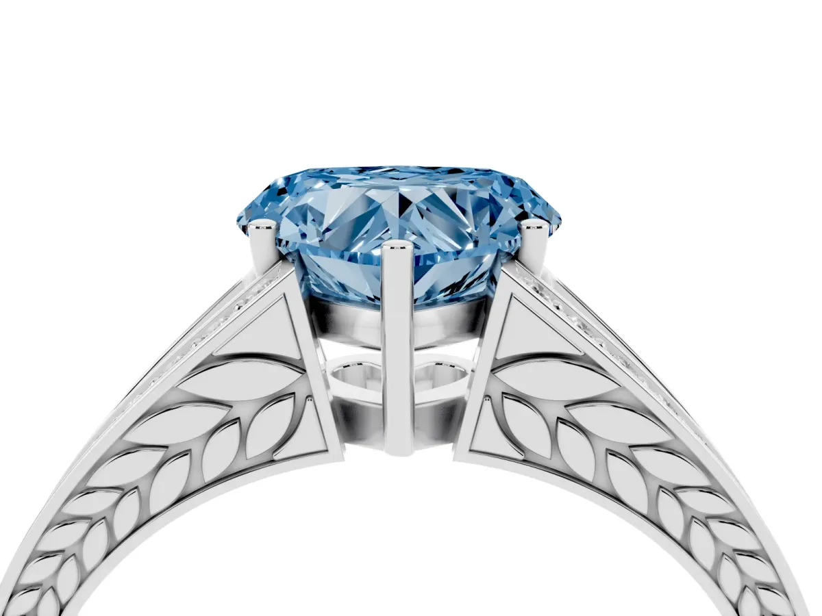 Fancy Blue Heart Cut Diamond Split Shank Ring with Pavé Band and Four-Prong Setting Platinum