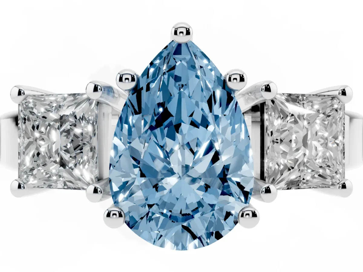 Fancy Blue Three-Stone Pear Cut Cut Solitaire Ring with Prong Setting White gold