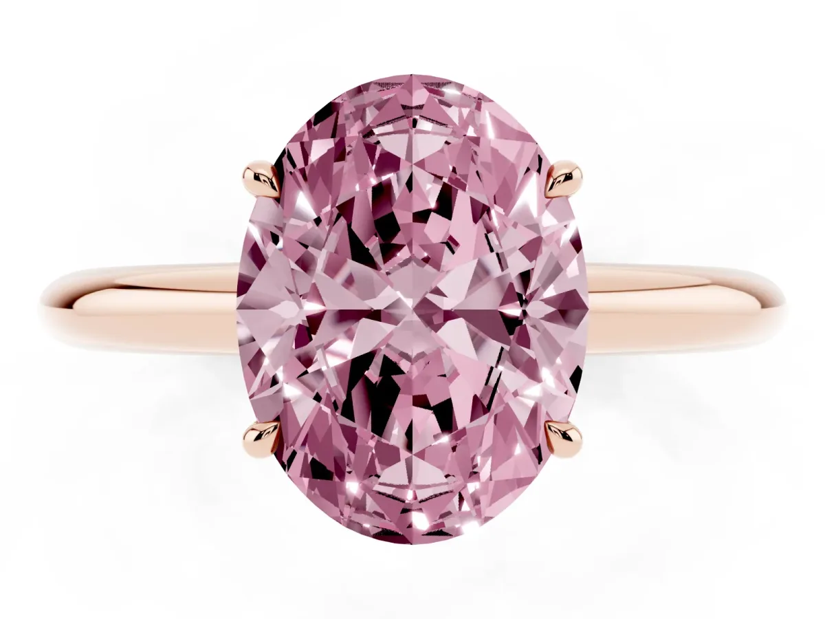 Fancy Pink Oval Cut Brilliant Solitaire Engagement Ring with Six-Prong Setting and Classic Band Rose gold