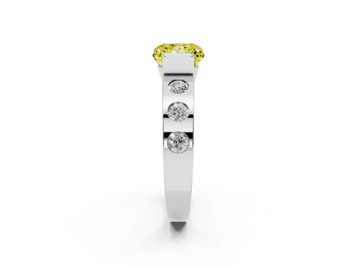 Fancy Yellow Princess Cut Brilliant Channel-Set Diamond Ring with Bezel Prong Setting Silver