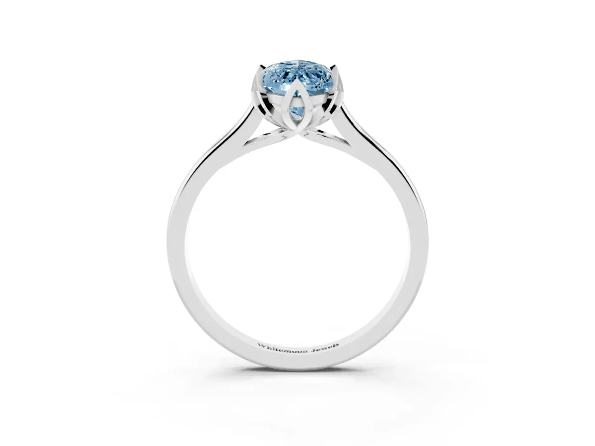 Fancy Blue Marquise Cut Diamond Solitaire Ring with Flower Prong Setting and Classic Band Silver