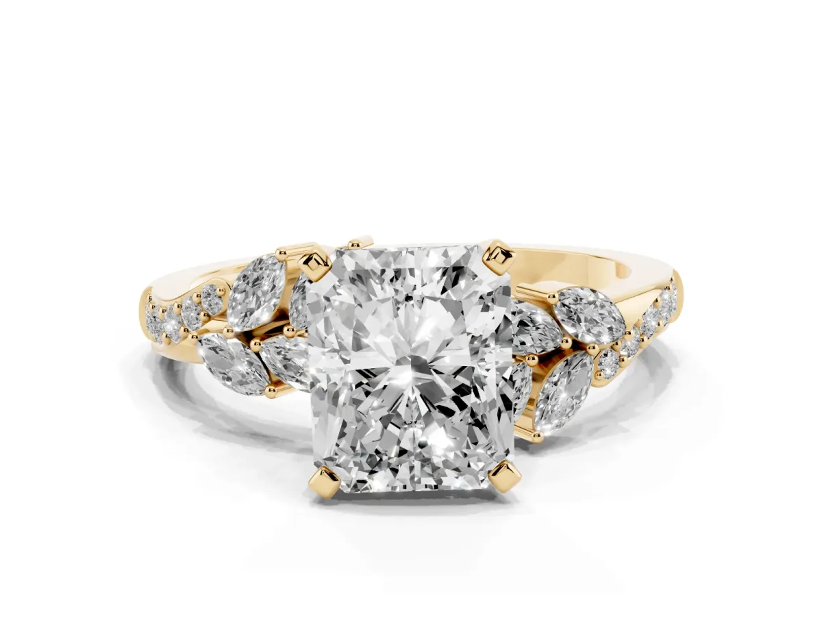 Radiant Cut Solitaire Marquise Twist Band with Six-Prong Setting Yellow gold