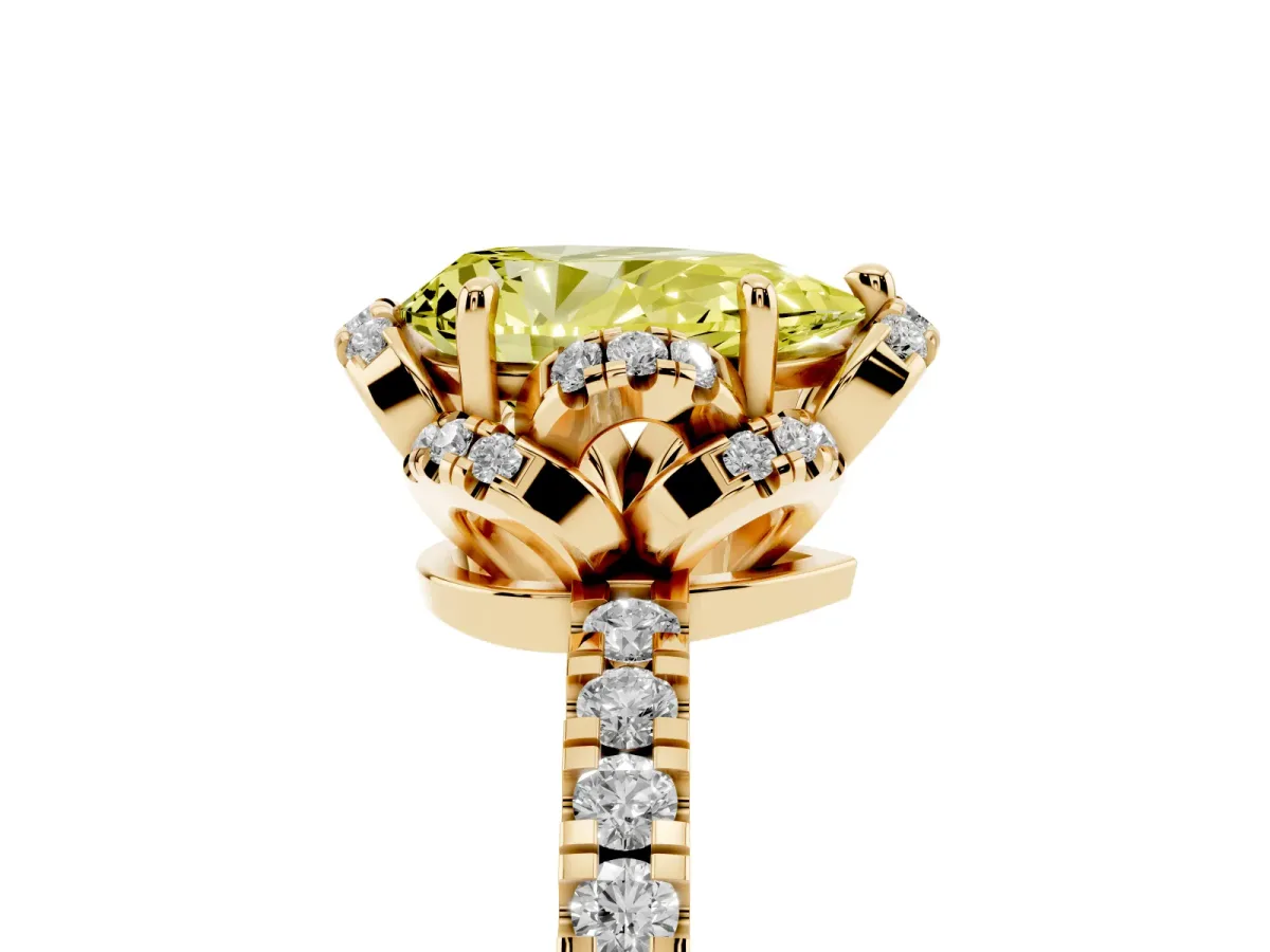 Fancy Yellow Pear Cut Diamond Halo Pave Band with Four-Prong Setting Yellow gold
