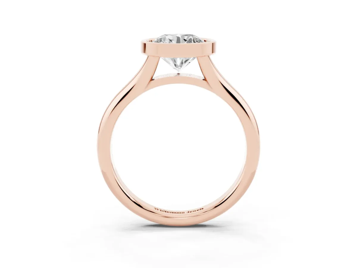 Bezel Set Round Cut Solitaire Diamond Ring with Smooth Band Rose gold