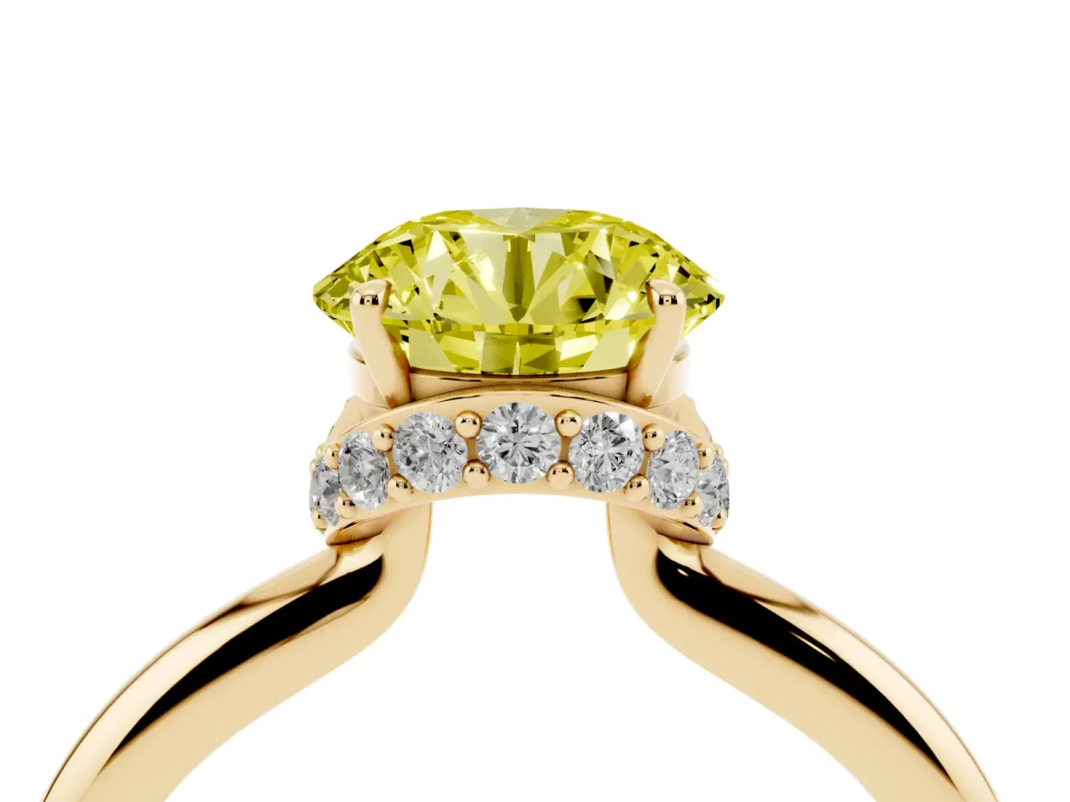 Fancy Yellow Round Cut Brilliant Solitaire Engagement Ring with Six-Prong Setting and Classic Band Yellow gold