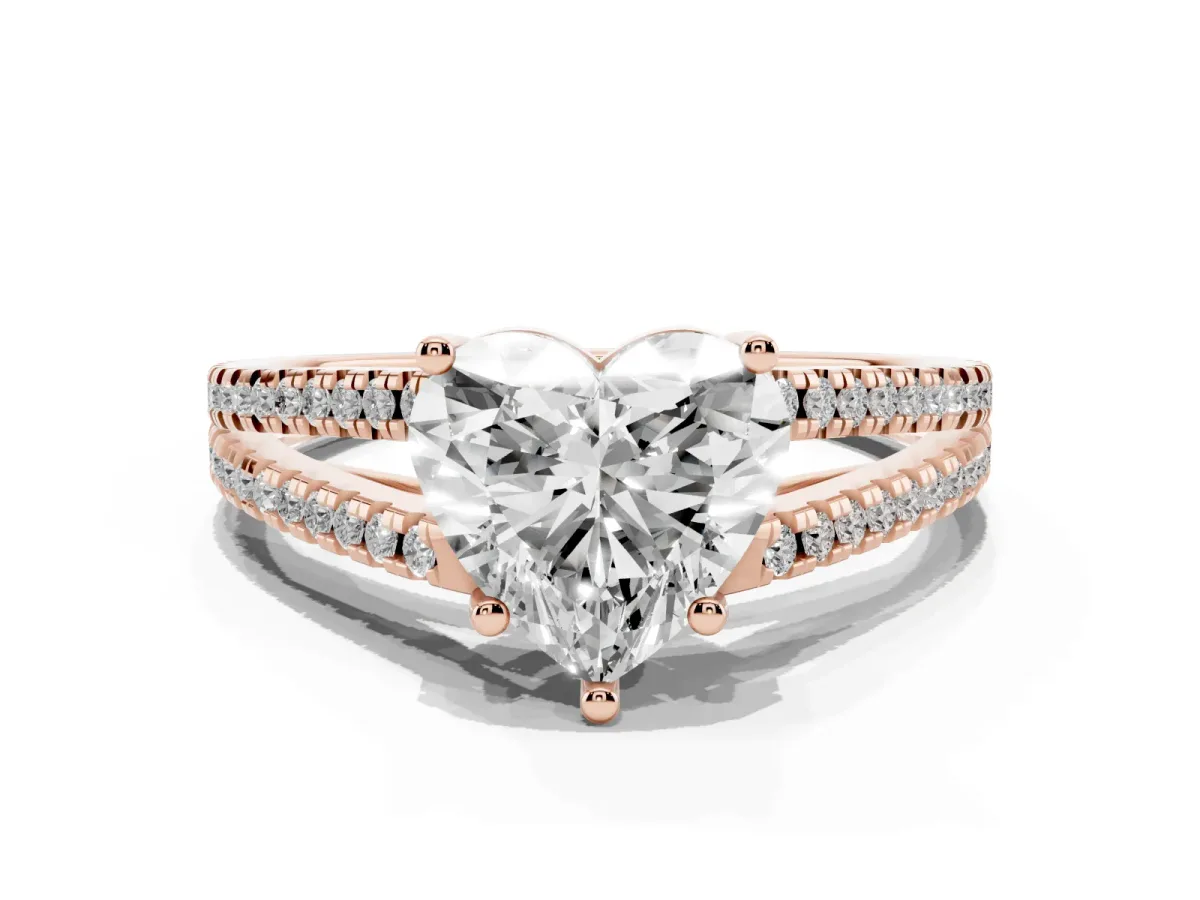 Heart Cut Diamond Solitaire Engagement Ring with Split Shank Pavé Band Rose gold