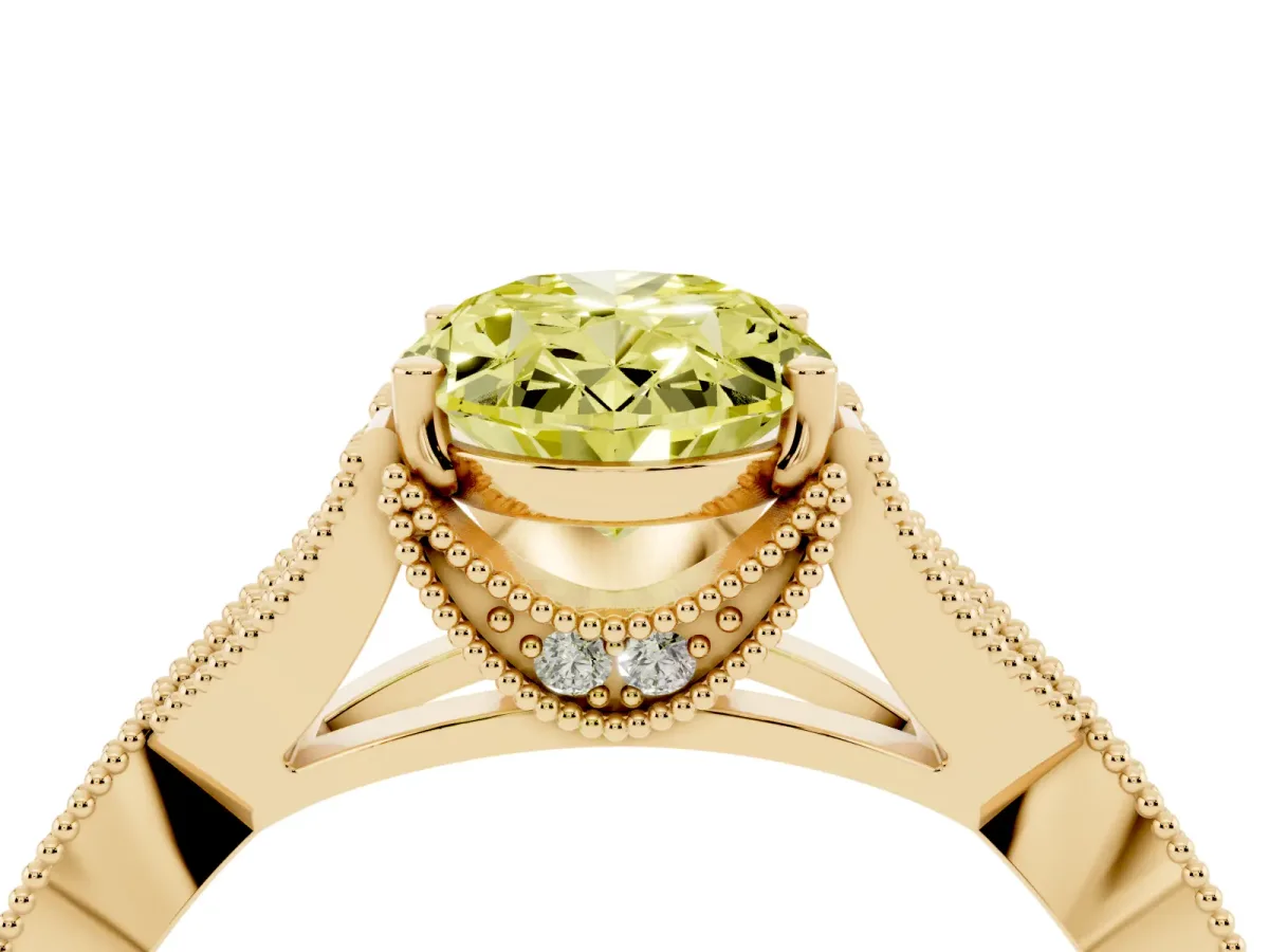 Fancy Yellow Oval Cut Cut Diamond Twisted Band with Milgrain Pave Setting and Four-Prong Setting Yellow gold