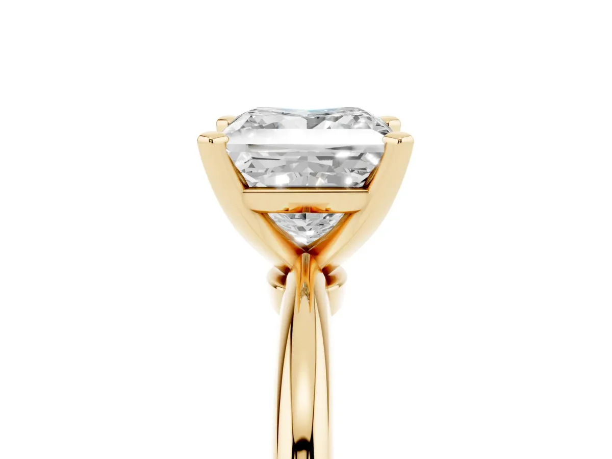 Princess Cut Diamond Solitaire Ring with Prong Setting and Classic Band Yellow gold