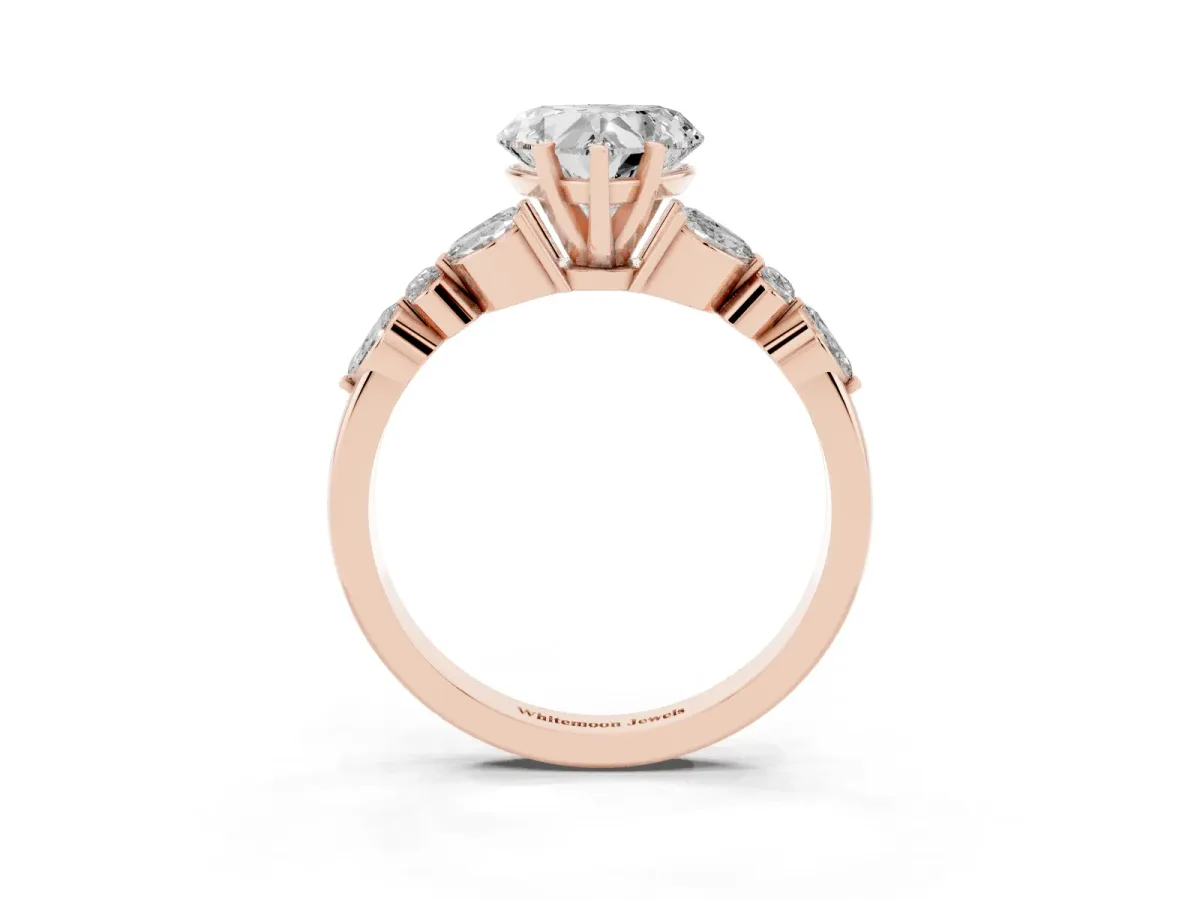 Heart Cut Diamond Solitaire Ring with Side Stones and Four-Prong Setting Rose gold