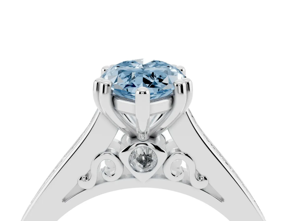 Fancy Blue Marquise Cut Cut Channel Set Solitaire Engagement Ring with Prong Setting Silver