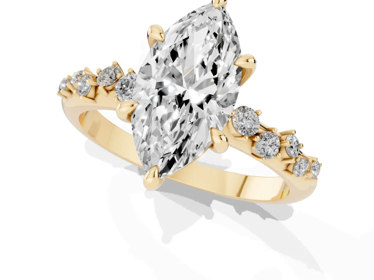 Marquise Cut Cut Diamond Vine Band with Four-Prong Setting Yellow gold