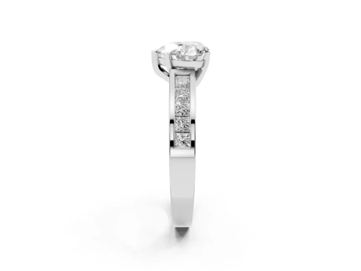 Heart Cut Solitaire Diamond Ring with Channel-Set Band and Four-Prong Setting Silver
