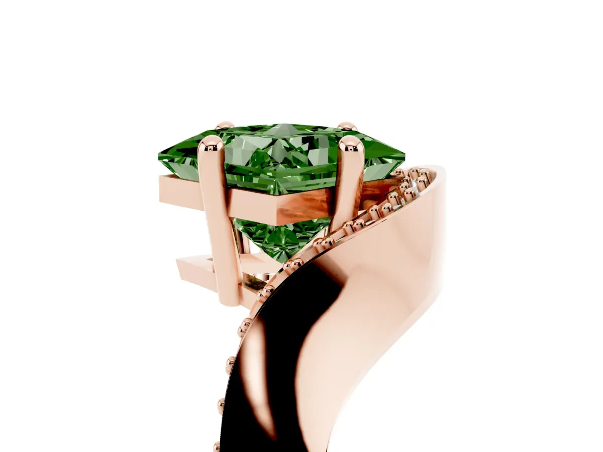 Fancy Green Princess Cut Solitaire Diamond Engagement Ring with Pave Band and Four-Prong Setting Rose gold