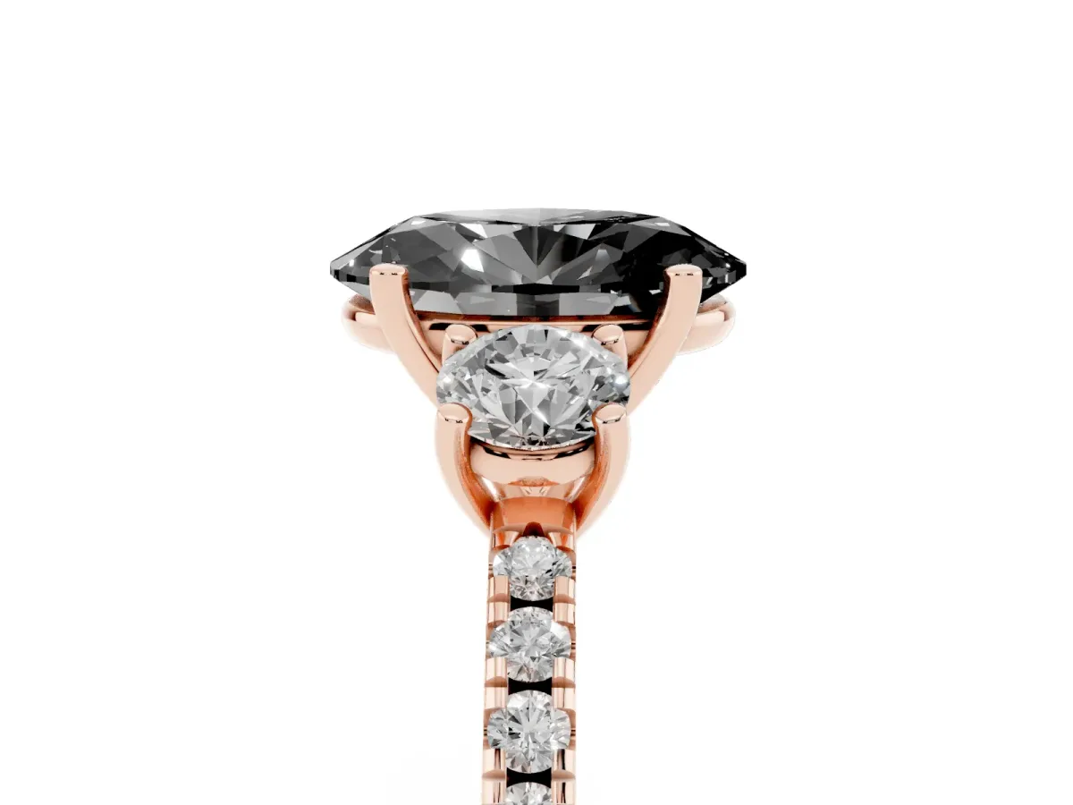 Fancy Black Three-Stone Oval Cut Cut Diamond Pavé Band with Prong Setting Rose gold