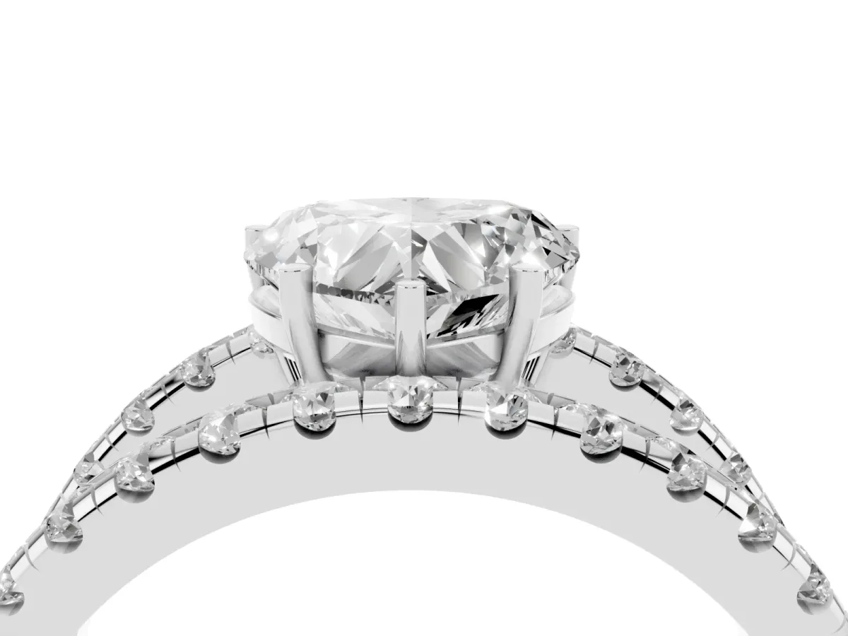 Heart Cut Solitaire Split Shank Pave Diamond Ring Silver