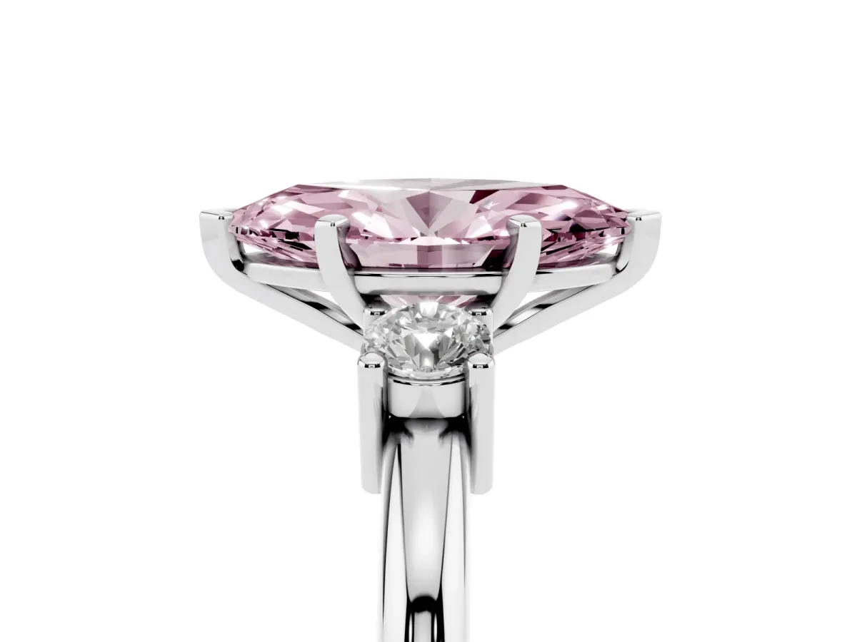 Fancy Pink Three-Stone Marquise Cut Cut Diamond Solitaire with Prong Setting and Classic Band Silver