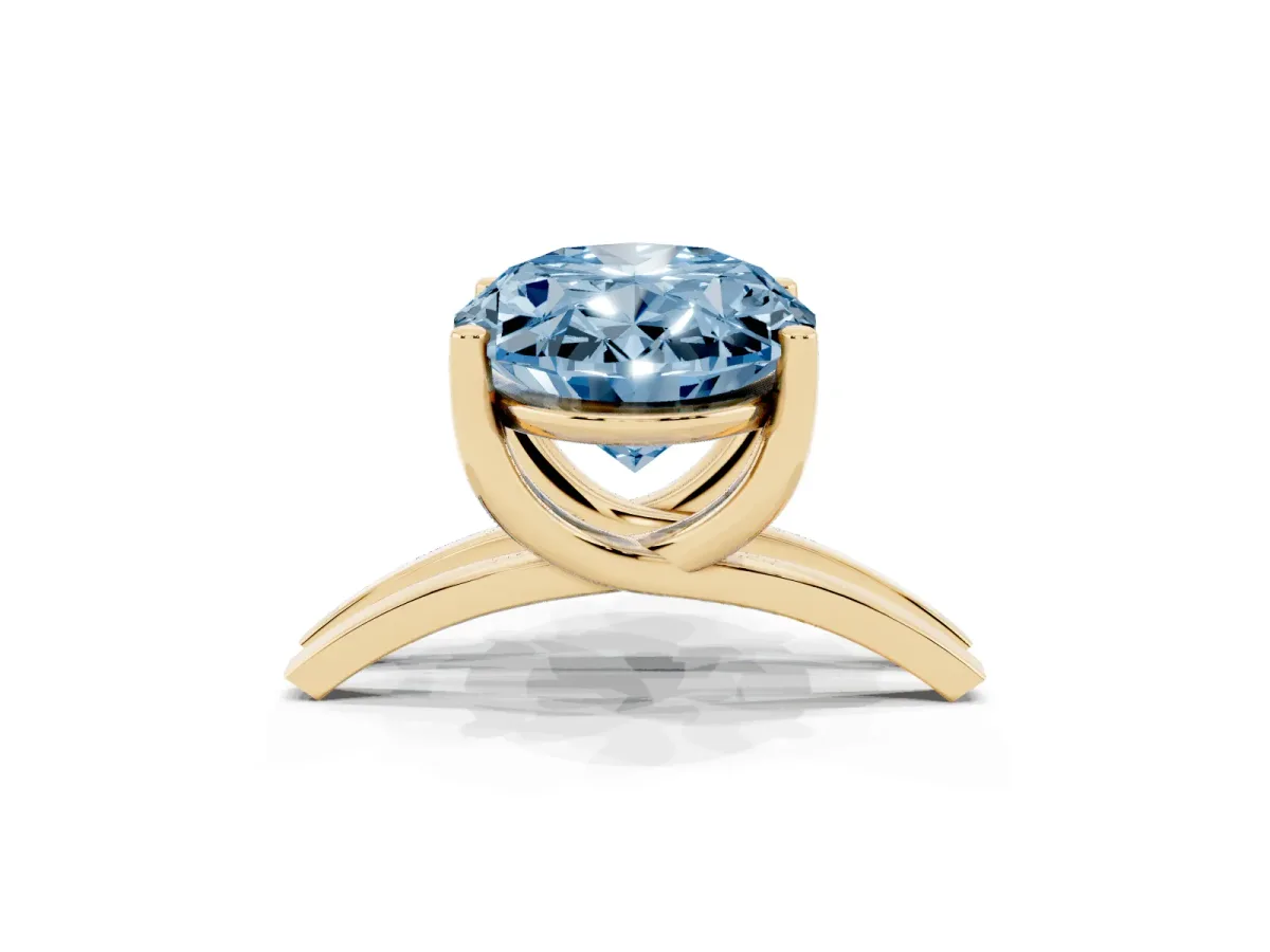 Fancy Blue Oval Cut Cut Diamond Solitaire Engagement Ring with Tapered Plain Band and Four-Prong Setting Yellow gold