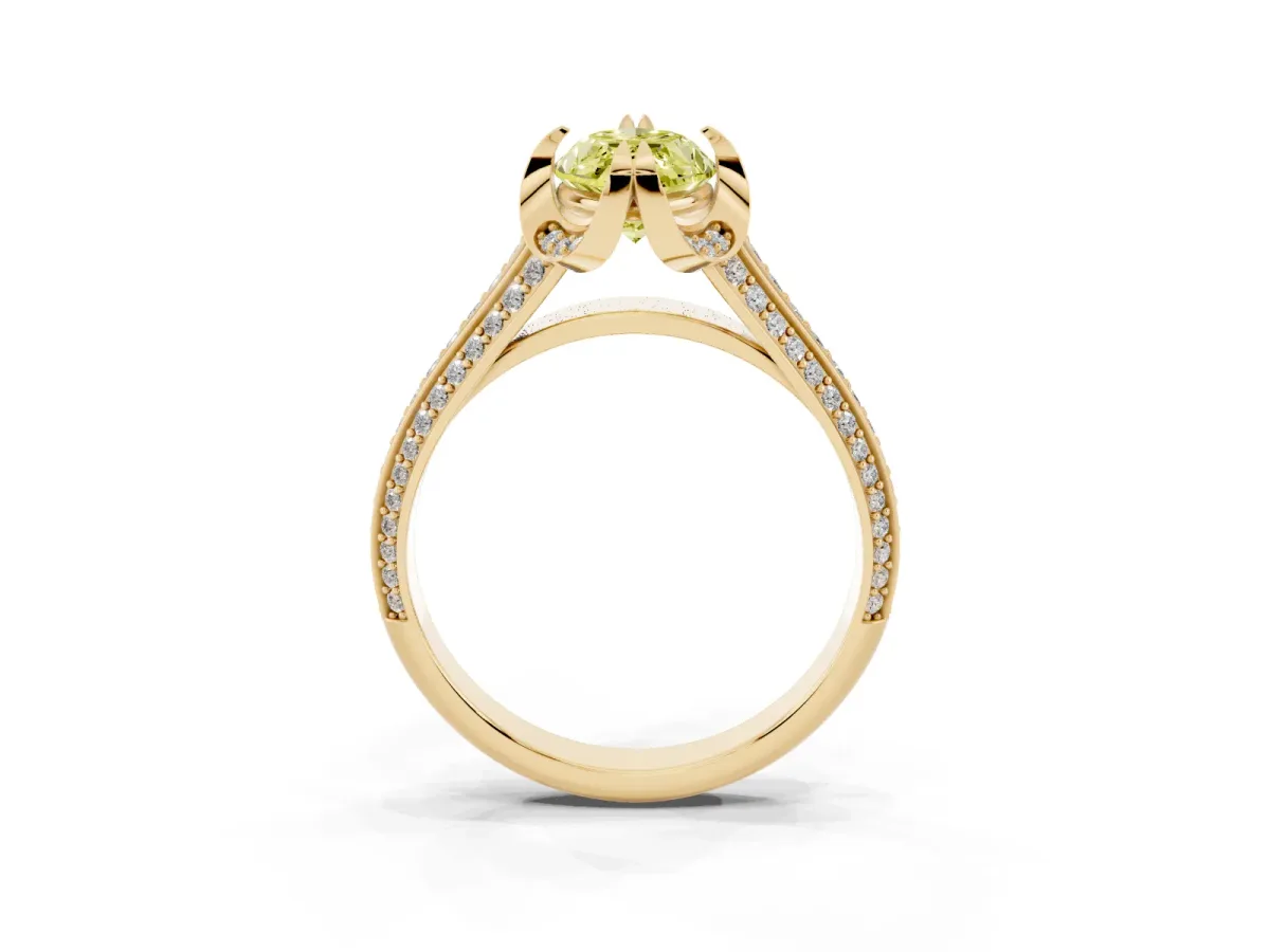 Fancy Yellow Marquise Cut Solitaire Pave Split Shank Ring with Four-Prong Setting Yellow gold