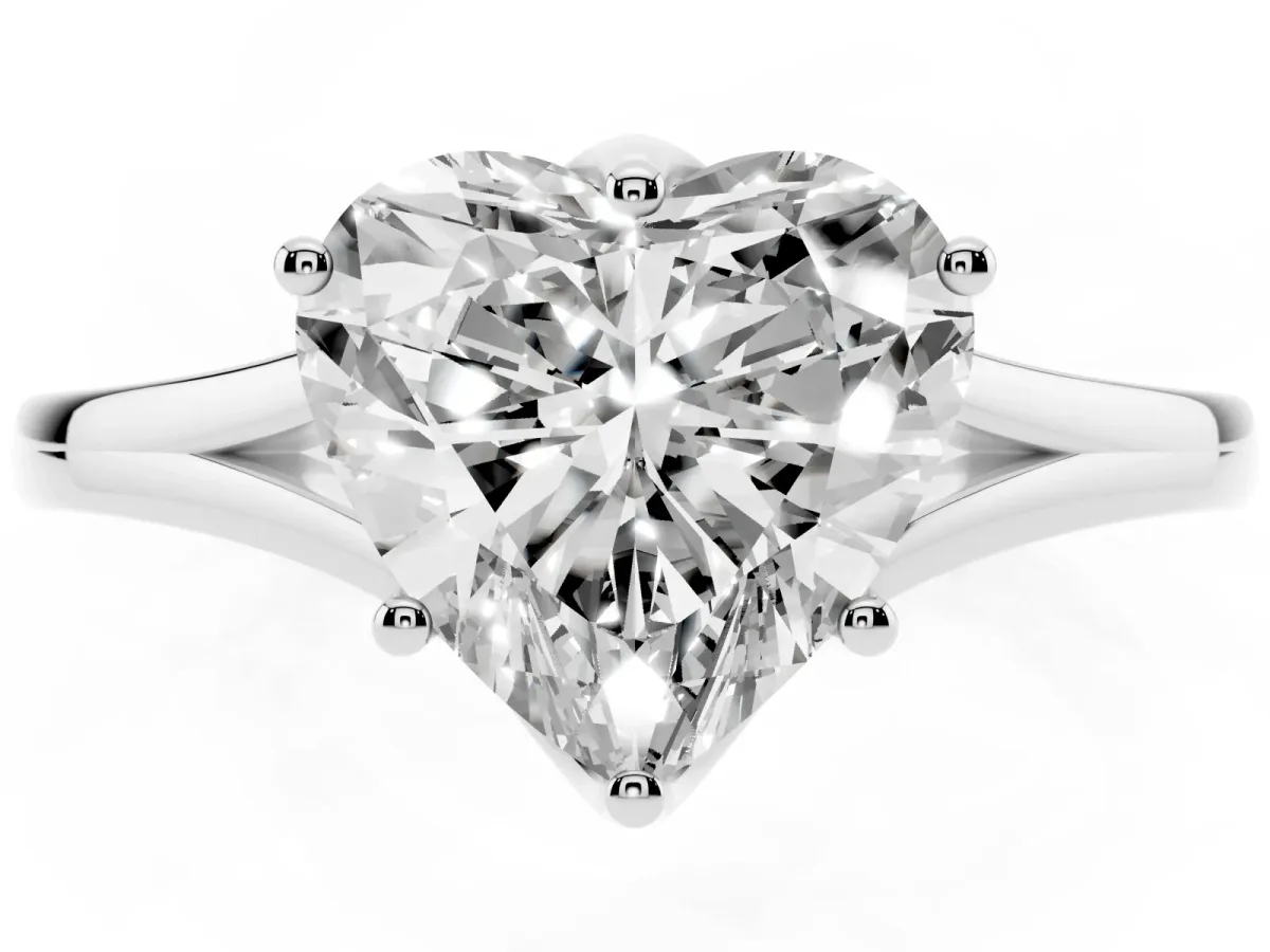Heart Cut Solitaire Diamond Ring with Six-Prong Setting and Tapered Band White gold