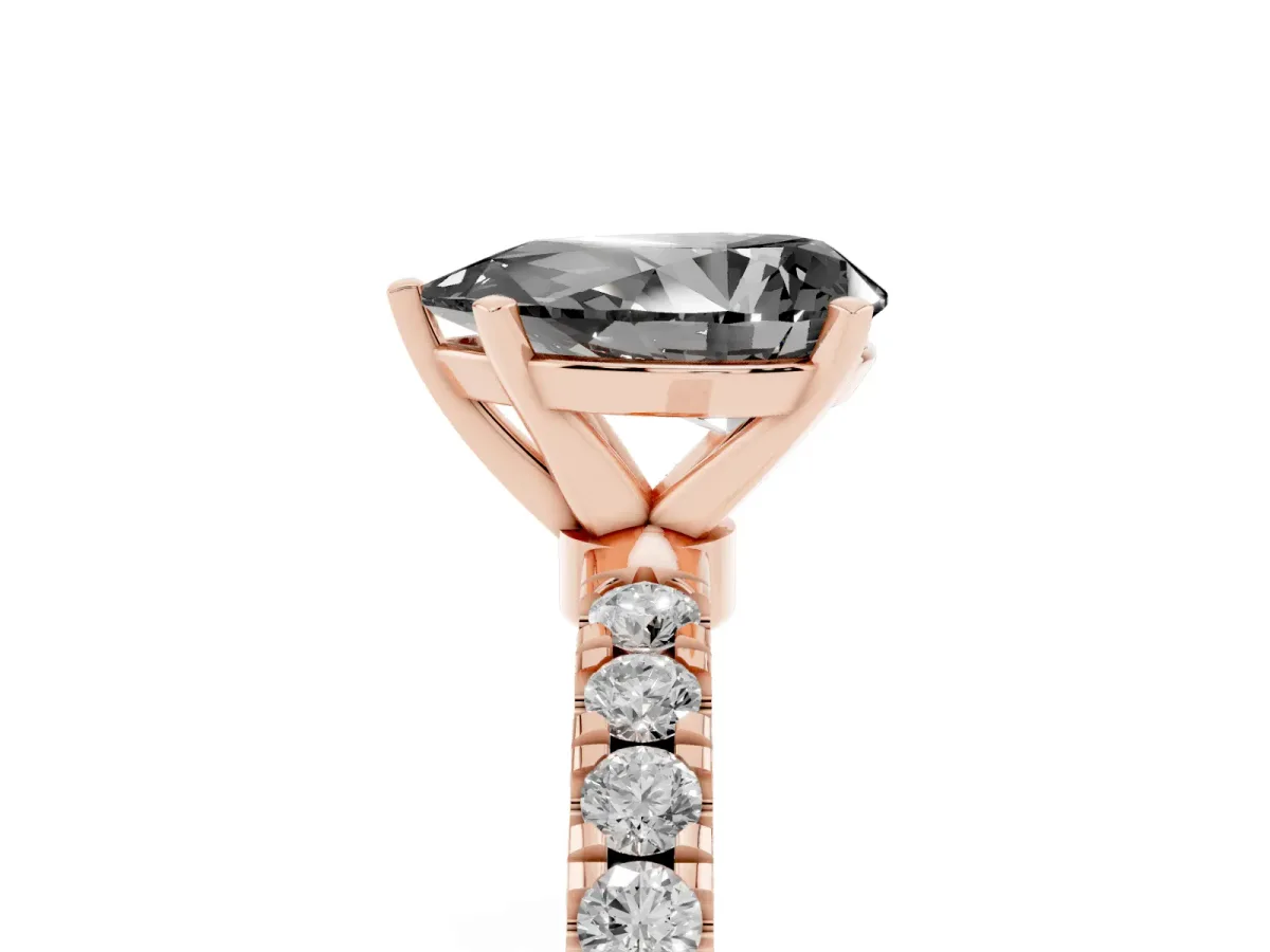 Fancy Black Pear Cut Diamond Solitaire Ring with Pavé Accents and Four-Prong Setting Rose gold