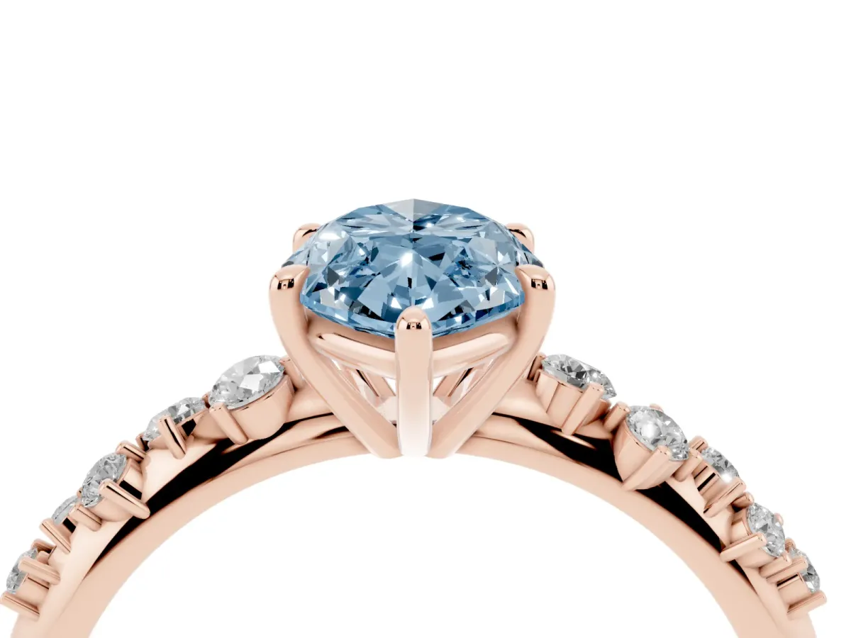 Fancy Blue Marquise Cut Diamond Cluster Side Stone Solitaire Ring with Prong Setting Rose gold