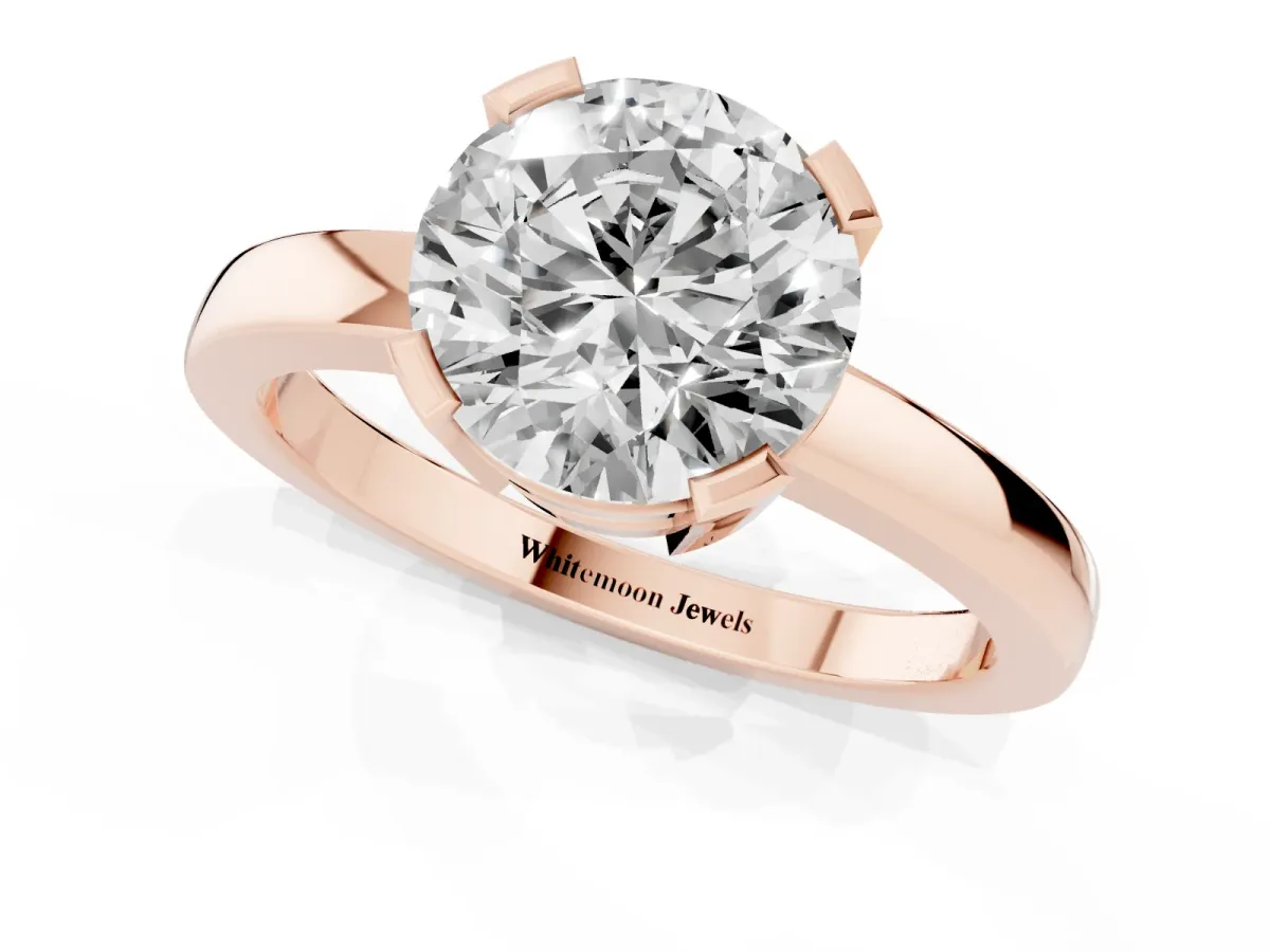 Round Cut Cut Solitaire Ring with Four-Prong Setting and Classic Band Rose gold