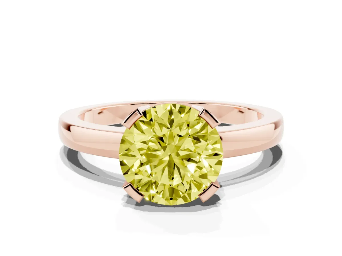 Fancy Yellow Round Cut Cut Solitaire Ring with Four-Prong Setting and Classic Band Rose gold