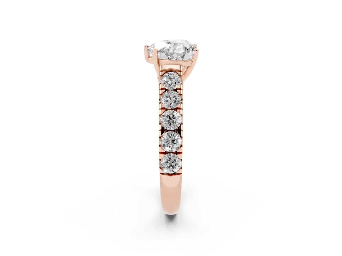Heart Cut Cut Diamond Solitaire Ring with Micro Pave Band and Prong Setting Rose gold