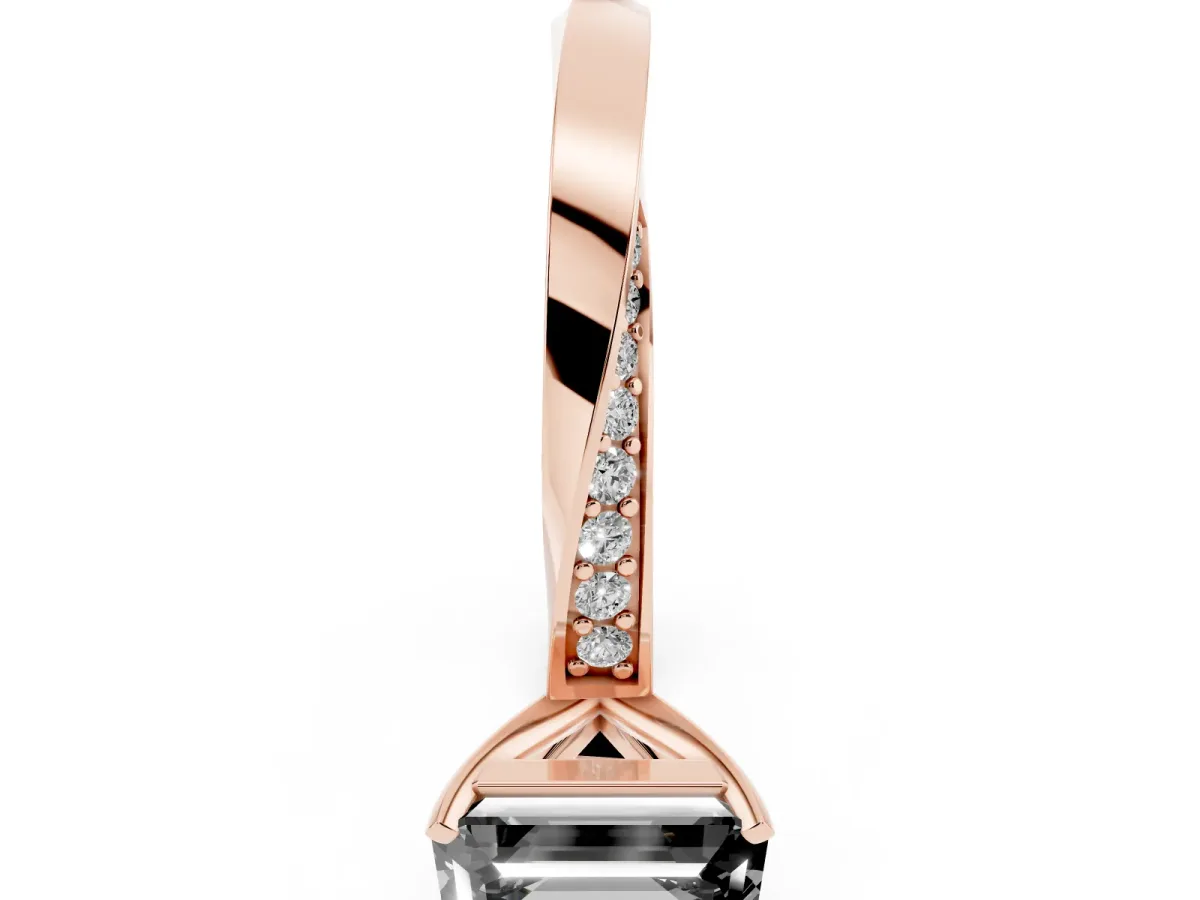 Fancy Black Emerald Cut Diamond Engagement Ring with Side Stone Accents and Four-Prong Setting Rose gold