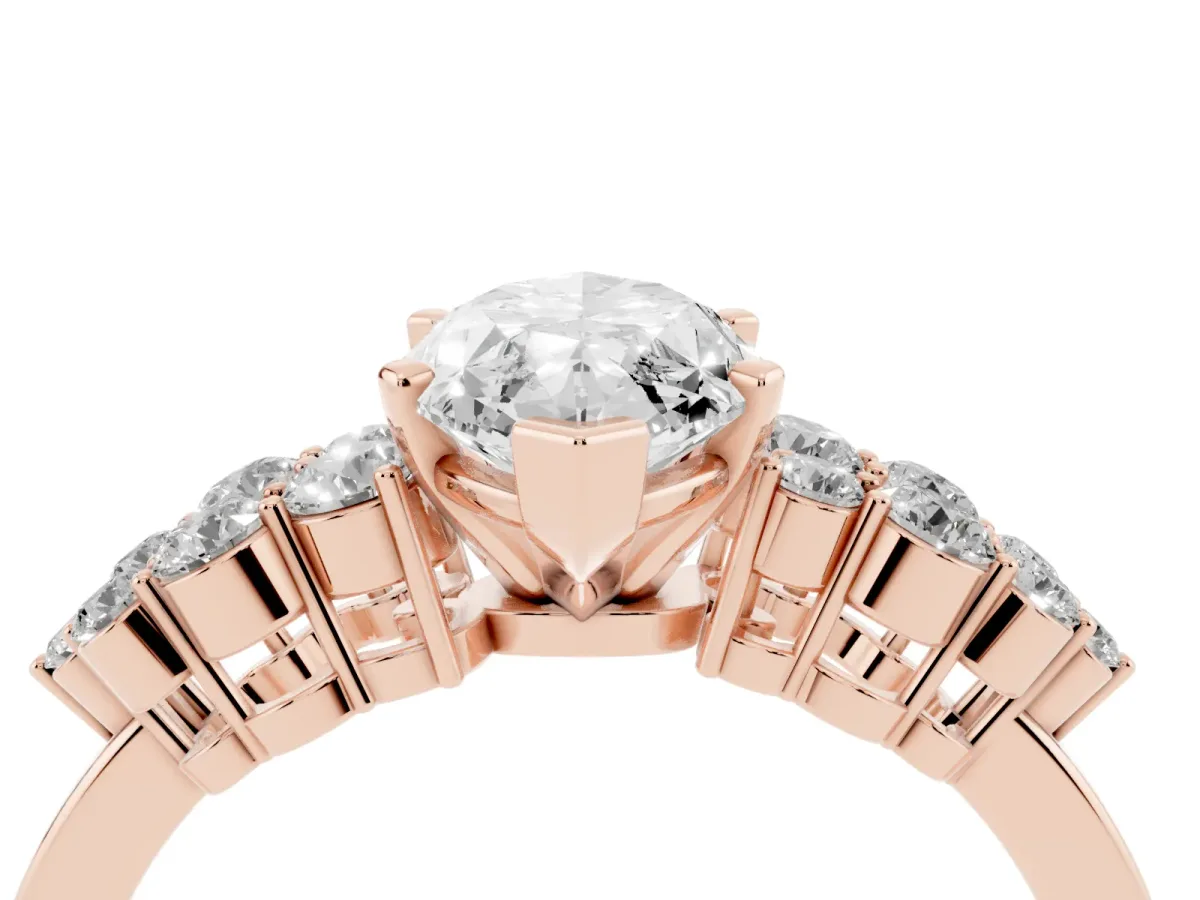 Marquise Cut Cluster Diamond Engagement Ring with Pavé Band and Four-Prong Setting Rose gold