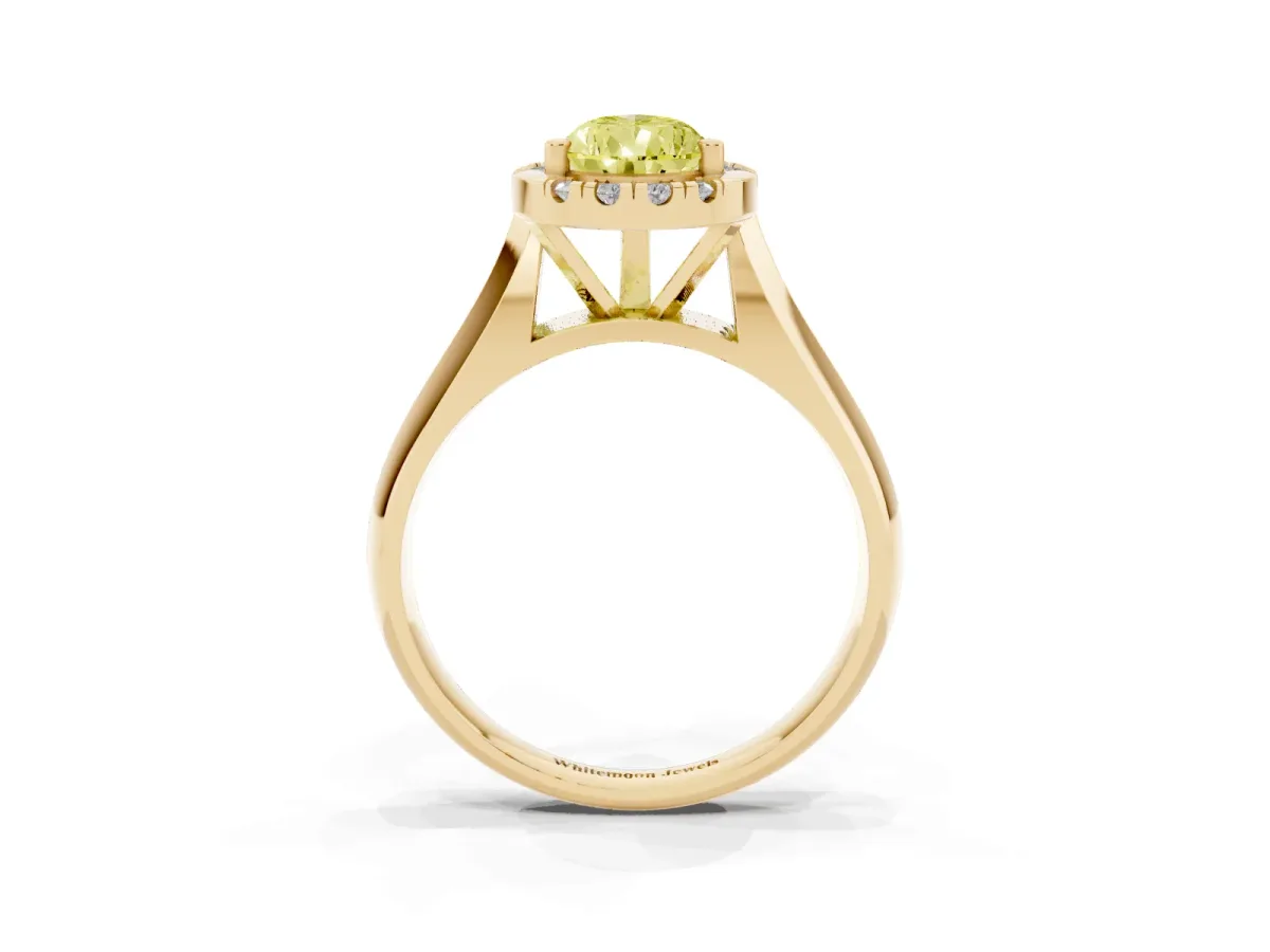 Fancy Yellow Pear Cut Cut Halo Solitaire Engagement Ring with Square Band and Four-Prong Setting Yellow gold