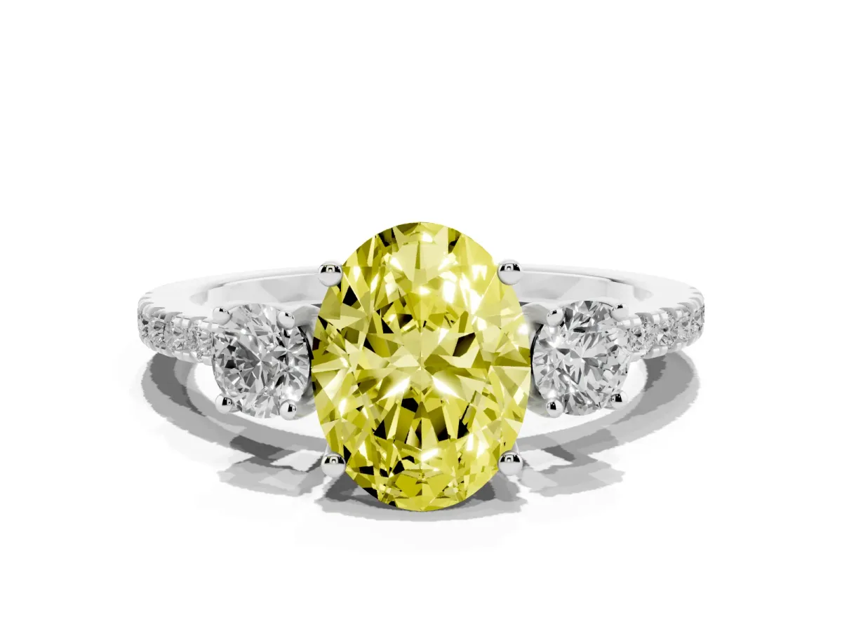 Fancy Yellow Three-Stone Oval Cut Cut Diamond Pavé Band with Prong Setting Silver