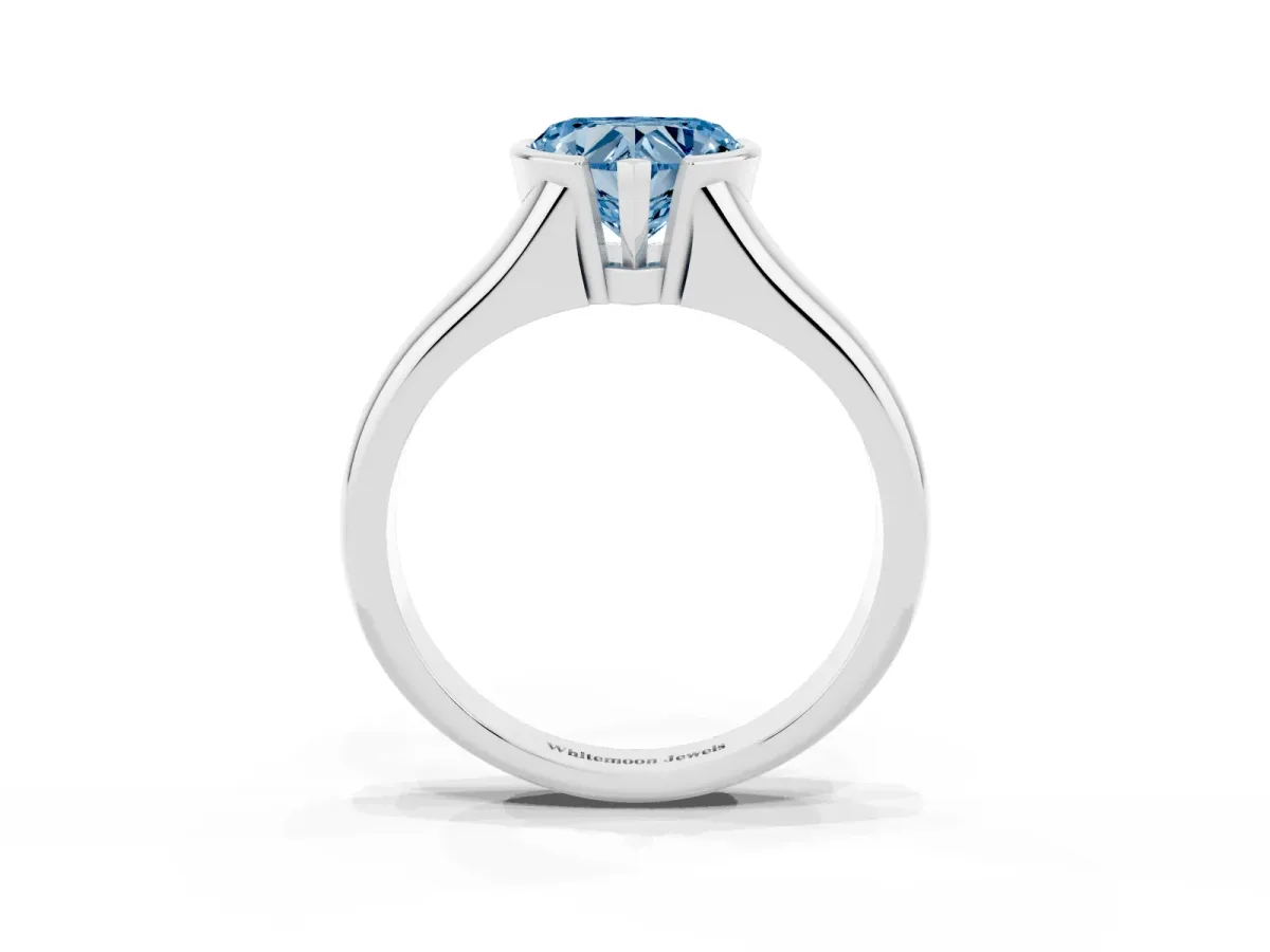 Fancy Blue Heart Cut Solitaire Tension Set Diamond Ring with Split Shank Band Silver