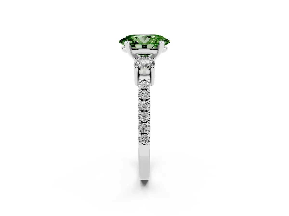Fancy Green Oval Cut Three-Stone Diamond Pavé Band with Prong Setting Platinum