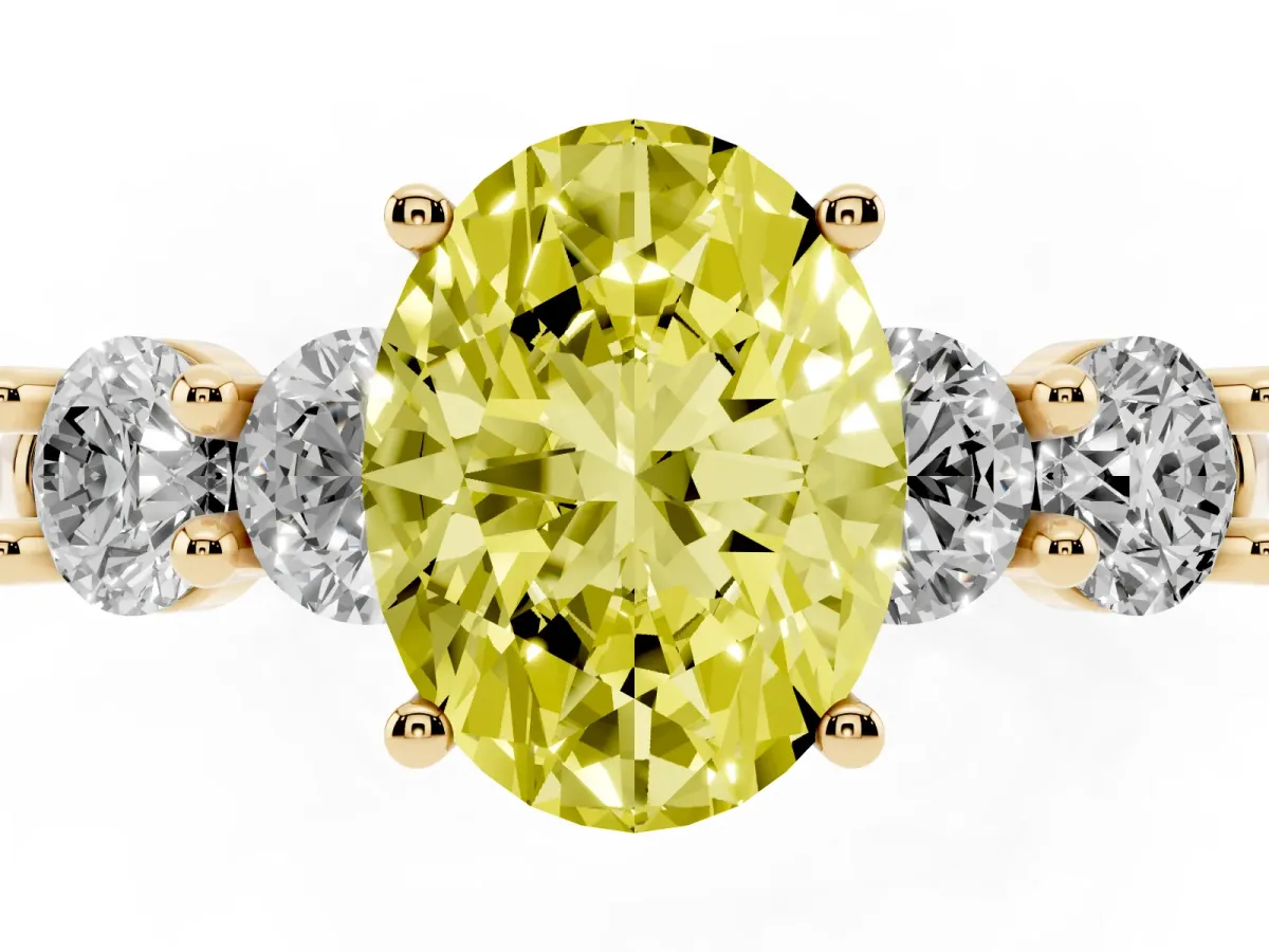 Fancy Yellow Oval Cut Cut Five-Stone Prong Set Diamond Ring with Classic Band Yellow gold