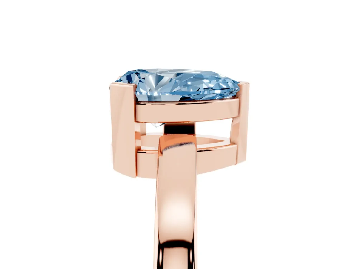Fancy Blue Pear Cut Cut Solitaire Ring with Four-Prong Setting and Classic Band Rose gold