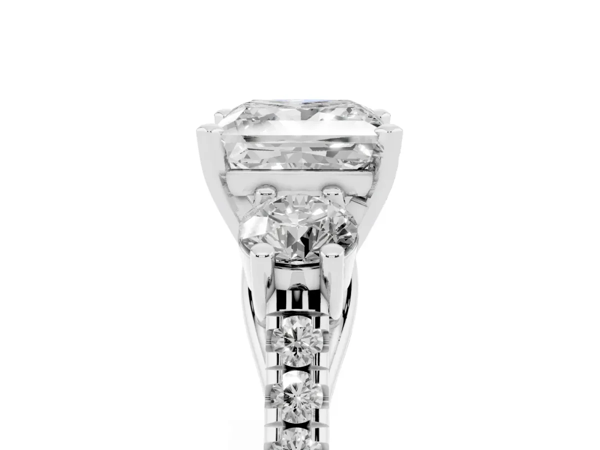 Three-Stone Princess Cut Diamond Pavé Band with Four-Prong Setting Silver
