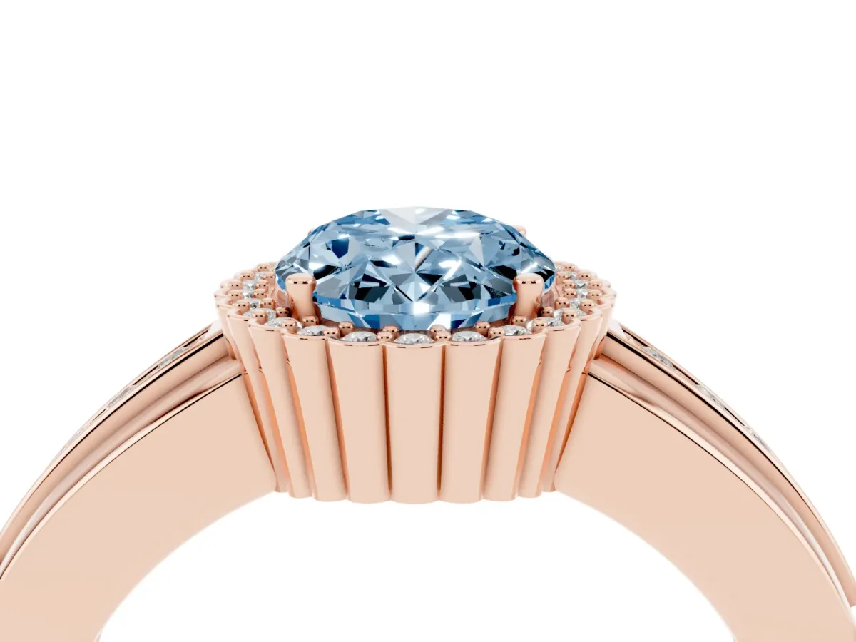 Fancy Blue Oval Cut Cut Halo Pave Band Four-Prong Ring Rose gold