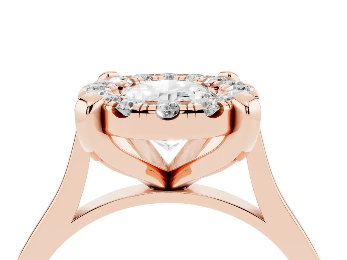 Oval Cut Diamond Cluster Halo Solitaire with Four-Prong Setting Rose gold