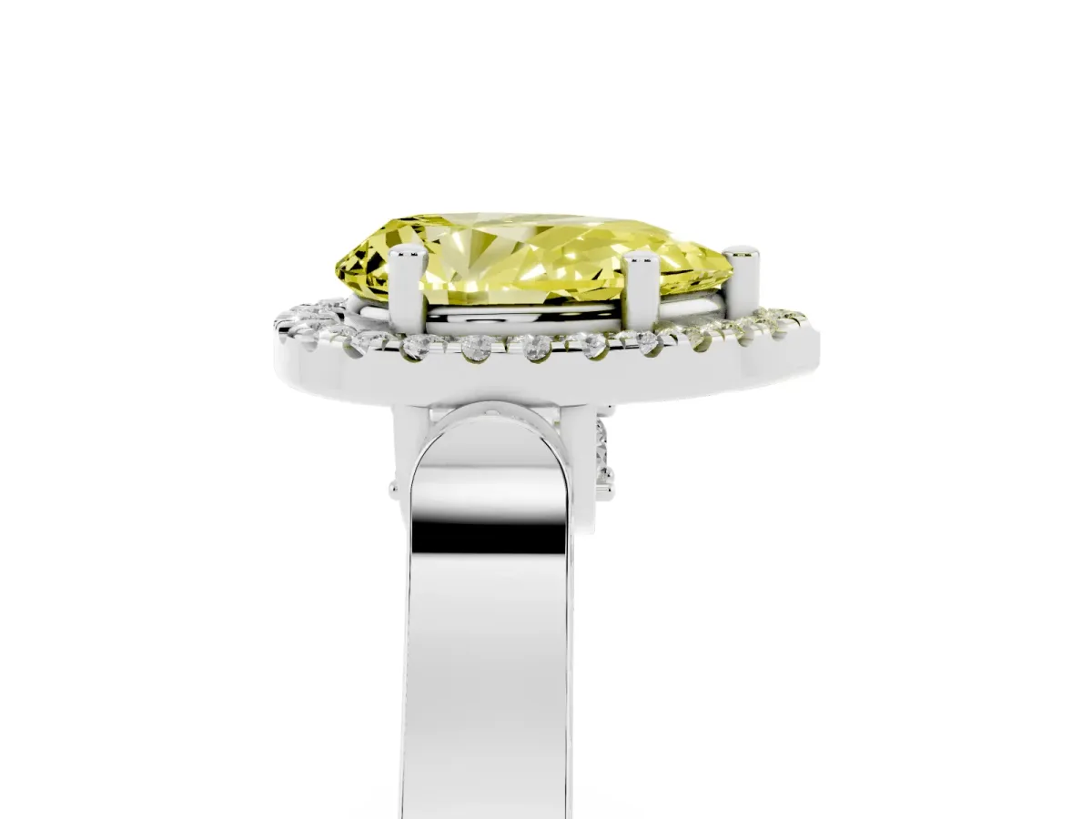 Fancy Yellow Pear Cut Halo Pave Split Shank Prong Setting Ring Silver