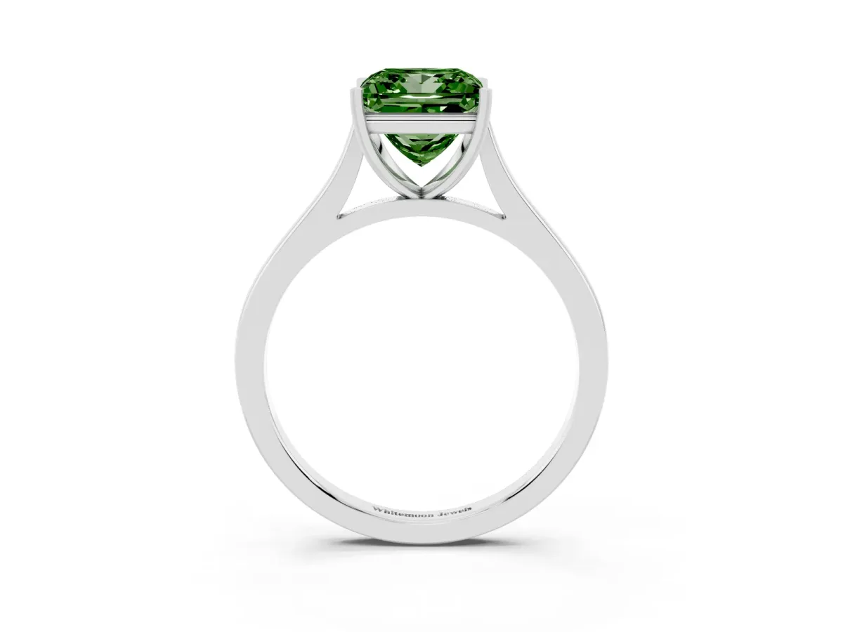 Fancy Green Princess Cut Solitaire Heart Prong Engagement Ring with Tapered Band Platinum